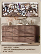 Modern 63" Wide 9 Drawers Dresser with Curved Profile Design,Walnut