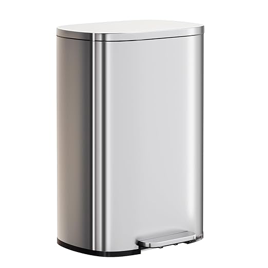 PayLessHere Trash Can with Lid, 13 Gallon (50L) Stainless Steel Kitchen & Office Recycling Bin with Foot Pedal Soft Close & Inner Bucket