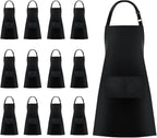 Jubatus 12 Pack Bib Aprons with 2 Pockets Cooking Chef Kitchen Apron for Women Men, Black