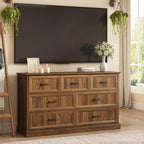 Farmhouse 7 Drawer Dresser for Bedroom, 55" Walnut Dresser with TV Stand