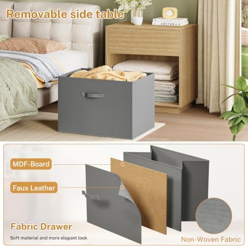 TEENFON Nightstands Set of 2, Night Stand with Drawer and Open Shelf, Nightstands Bedside Table with Removable Fabric Drawer, Night Stands for Bedroom, Small Space, Natural