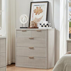 LEYAOYAO Fluted 5 Drawers Dresser for Bedroom, 34" Tall Modern Chest of Drawers with Metal Handle, Curved Profile Design,Light Grey Wood Drawer Organizer for Bedroom, Living Room, Hallway, Entryway