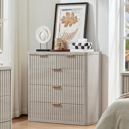 LEYAOYAO Fluted 5 Drawers Dresser for Bedroom, 34" Tall Modern Chest of Drawers with Metal Handle, Curved Profile Design,Light Grey Wood Drawer Organizer for Bedroom, Living Room, Hallway, Entryway