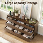 Gyfimoie Walnut Fluted 9-Drawer Dresser for Bedroom w/Power Outlet