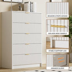 Furniway White Dresser for Bedroom, Modern Dresser with 5 Drawers and Smooth Slides, Wide Chest of Drawers with Golden Handles for Bedroom, Living Room, Closet, 15.7" D x 31.5" W x 47.2" H
