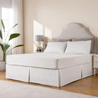 MIYE Pleated Waffle Weave Bed Skirt, Tailored Dust Ruffle 18 Inch Drop Easy Fit, Machine Washable, No Split Corners (White, Queen - 18" Drop)