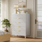 Wood Tall 5 Drawers Dresser, 27.6" W Fluted Modern Dressers for Bedroom