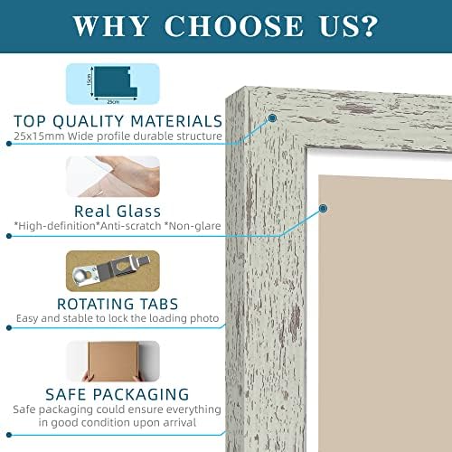 Hongkee 5x7 Picture Frame Set of 4, Made of Real Glass and Sage Green Wooden Frame, 5 by 7 Photo for Wall or Tabletop - Display Picture 4x6 with Mat or 5x7 Without Mat