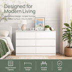 White 6 Drawer Dresser for Bedroom,Modern Deep Drawer Dresser with No-Handle Design,Wide Storage Chest of Drawers,Wood Bedroom Storage Organizer Furniture for Closet,Hallway