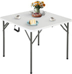 FDW 34" Folding Card Table Plastic, Portable Square Height, Perfect for Party and Parties Backyard Events, White