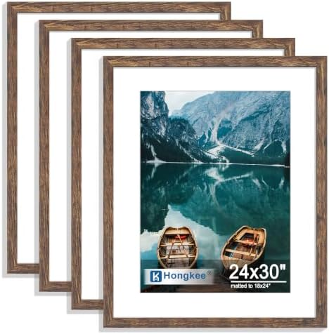 Hongkee 24x30 Frame Set of 4, 24 x 30 Rustic Brown Wood Style(Mat 18x24)