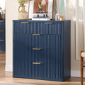 LEYAOYAO Fluted 5 Drawers Dresser for Bedroom, 34" Tall Modern Chest of Drawers with Metal Handle, Curved Profile Design,Navy Blue Wood Drawer Organizer for Bedroom, Living Room, Hallway, Entryway