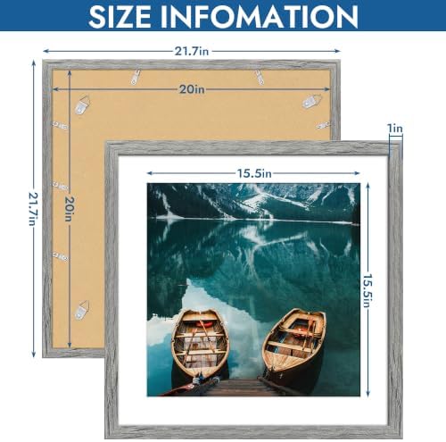 Hongkee 20x20 Frame Set of 4, 20 x 20 Grey Wood Style(Mat 16x16)
