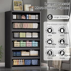 Standifurno Black 56" Tall Dresser for Bedroom, Fluted Modern 6 Drawers Deep Dressers, Wood Chest of Drawers with Handleless, Curved Profil Storage Closet Dressers for Bedroom, Living Room, Hallway