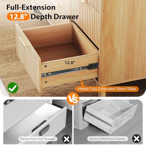 Bonnlo Fluted Dresser,57" Fluted Wide Modern Dresser with Metal Handle, Chest of Drawers, Curved Profile Design, Wood 9 Drawer Organizer for Bedroom, Natural Oak
