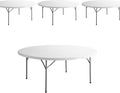 PRO&Family Commercial Round Folding Table, White Top, Powder-Coated Steel Frame, High-Impact Polyethylene Construction, Perfect for Wedding, Party, Shool, Church. (4, 72" Bi-Fold)