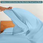 XL Twin Sheets Set - Luxury 338 Thread Count 100% Egyptian Cotton Sateen, Twin XL Sheet Set with All Around Elastic for a, Hotel Quality Bedding (Light Blue Solid)