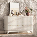 47" Wide Fluted 6 Drawers Dresser for Bedroom,Curved Edge,White