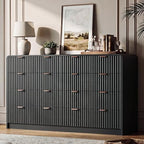 HOUROM 55“ Wide Black Fluted Dresser for Bedroom with 10 Drawers