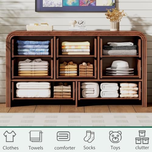 Ieejdn 55.12" Modern Chest of Drawer, 8 Deep Drawers,Clothes Organizer,Large Storage Cabinet for Living Room, Bedroom,Dresser TV Stand, Wood Drawer Organizer for Living Room, Hallway, Walnut