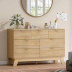 Wodeer 7 Drawer Fluted Dresser for Bedroom, Mid Century Modern Wooden Dresser with 7 Drawers, Dressers & Chests of Drawers with Metal Handle, TV Stand & Storage Organizer for Entryway, Hallway, Oak