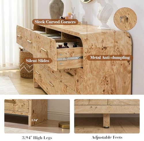 Curved Drawer Dresser for Bedroom with 7 Drawers, 54'' Wide Chest of Drawer