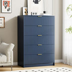 Furniway Blue Dresser for Bedroom, Modern Dresser with 5 Drawers and Smooth Slides, Wide Chest of Drawers with Golden Handles for Bedroom, Living Room, Closet, 15.7" D x 31.5" W x 47.2" H
