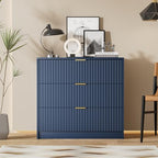 Furniway Navy Blue Dresser for Bedroom, Modern Dresser with 3 Drawers and Smooth Slides, Wide Chest of Drawers with Golden Handles for Bedroom, Living Room, Closet, 15.7" D x 31.5" W x 29.6" H