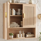 Bathroom Wall Storage Cabinet, Medicine Cabinet with Adjustable Wood Shelf & Doors, Over the Toilet Storage Cabinet Above Toilet Storage for Laundry Room & Living Room Kitchen Storage Islands (Oak)