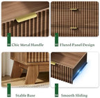 Xixini Fluted Nightstand with Charging Station, Tall Bedside Table, Walnut