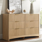 Amada Fluted 6 Drawer Dresser, Modern Wood Chest of Drawers, Natural Oak