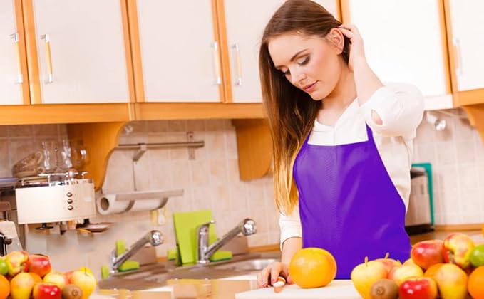 12 Pcs Purple Bib Bulk Aprons for Women Men Adult Girls Unisex with 2 Pockets, Painting Baking Cooking Kitchen Apron (Purple,12 pcs)
