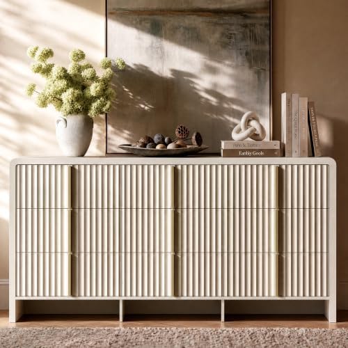 ModernMate Fluted 9 Drawer Dresser for Bedroom, 64.2" Wide White Chest of Drawers, Modern Wood Storage Cabinet with Metal Handles, Anti-Tip Clothes Organizer, Grey