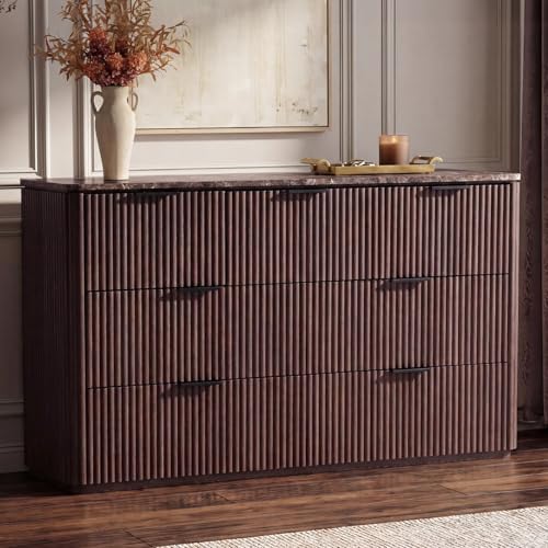 Fluted 7 Drawer Dresser for Bedroom, 54"W Wooden Dressers & Chest of Drawer