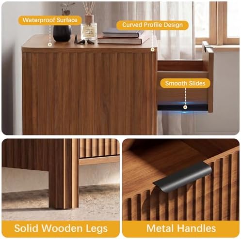 Wodeer 3 Drawer Dresser for Bedroom, 20" Wide Wood Storage Cabinet with Fluted Design, Modern Chest of Drawers for Living Room, Nursery Clothing Organizer with Metal Slides, Anti-Tipping