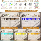 Wodeer White Dresser for Bedroom, Wood 4 Drawer Dresser with LED Light, Dressers & Chests of Drawers with Metal Handles, Storage and Organization for Bedroom, Hallway, Entryway