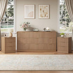 9 Drawer Dresser & 3-Drawer Nightstand Set 3-Piece, Natural Wood丨63 Long Dresser Set Night Stand Set of 2 with Metal Handle, Modern Wood Chest of Drawers Storage Dressers Set for Bedroom