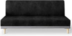 molasofa Leather Like Stretch Futon Slipcover Armless Futon Bed Sofa Cover Furniture Protector with Elastic Bottom, Soft and Washable Futon Cover for Sofa Bed Stay in Place（Medium，Black）