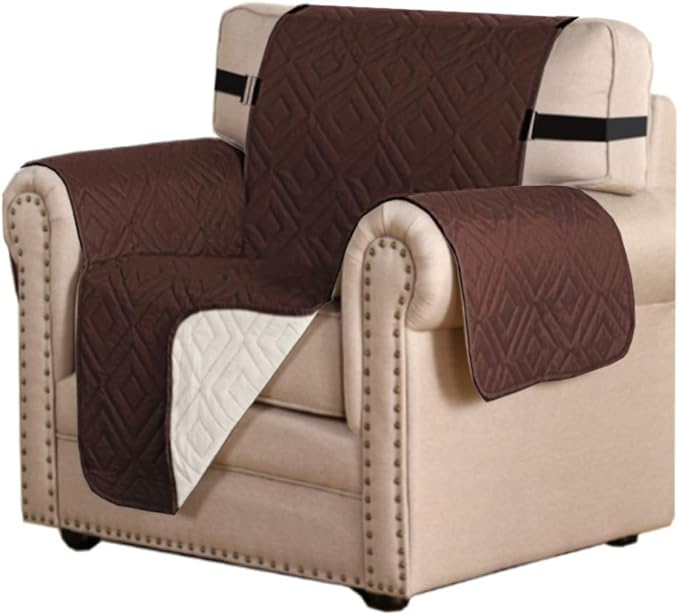H.VERSAILTEX Reversible Chair Cover Furniture Protector Anti-Slip Couch Cover Water Resistant 2" Elastic Straps Chair Slipcover Pets Kids Fit Sitting Width Up to 21" (Chair:75" x 65", Brown/Beige)