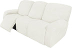 Easy-Going 8 Pieces Recliner Sofa Stretch Sofa Slipcover Sofa Cover Furniture Protector Couch Soft with Elastic Bottom Kids, Spandex Jacquard Fabric Small Checks Cream