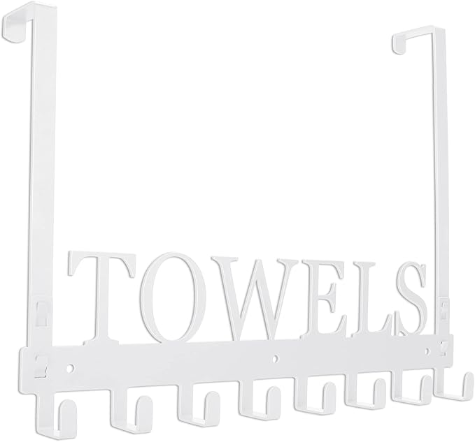 Over The Door Hooks, Towel Rack for Bathroom Towel Holder for Hanging Heavy Duty, Wall Mount Towel Hanger with 8 Hooks for Bedroom Bathroom Kitchen Towels,White