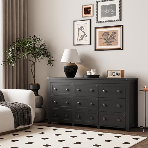 Xixini 59.1" Wide 9-Drawer Farmhouse Dresser for Bedroom, Black