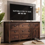 WLIVE Brown Dresser for Bedroom, 9 Drawer Wooden Chest of Drawers with SGS-Tested Anti-Tip Design, 62 Inch Wide Rustic Dresser TV Stand for Living Room, Hallway and Closet, Large Storage Cabinet