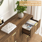 9 Drawer Fluted Dresser for Bedroom with Deep Drawers, Walnut丨63 Wide Wood Dresser, Large Chest of Drawers, Modern Long TV Stand, Storage Cabinet Side Table for Living Room, Hallway
