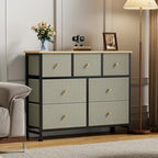 Sweetcrispy 7 Drawer Dresser for Bedroom Storage with Fabric Bin, Ink Green