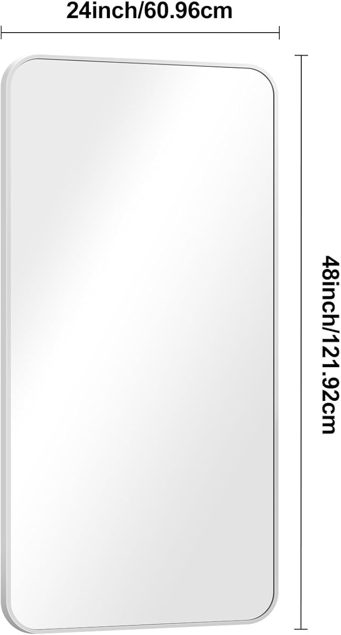BONEWEI Silver Bathroom Mirror,24x48 inch Wall Mirror for Bathroom Wall Mounted,Rectangle Mirror for Bathroom Over Sink,Modern Frame Round Corner for Living Room,Bedroom Entryway,Horizontal/Vertical