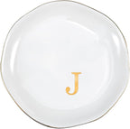 ProCase Ceramic Jewelry Tray, Initial Ring Dish Trinket Plate Engagement Gift, Small Personalized Monogram Ring Bowl for Wedding, White Decorative Jewelry Holder for Women Vanity -Letter J