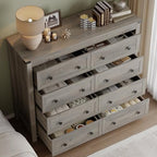 BORNOON Tall 8-Drawer Dresser, Modern Wooden Storage Chest of Drawers, Dresser TV Stand, Wood Drawer Organizer with Metal Handles for Bedroom, Living Room, Hallway