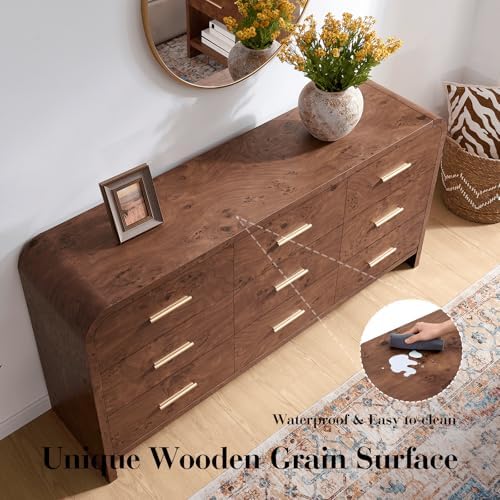 Curved Drawer Dresser for Bedroom with 9 Drawers, 63'' Wide Chest of Drawer