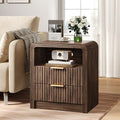 Decofy Fluted 2-Drawer Nightstand with Charging Station, Walnut